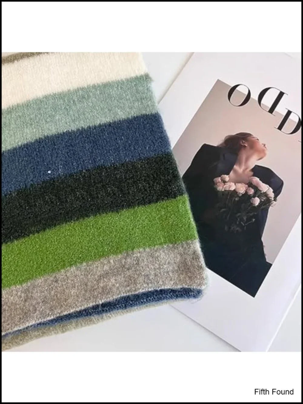 Rainbow Striped Winter Scarf Thick Knit Wool Blend
